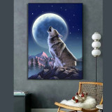 Wolf Howling At Moon Painting Art