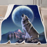 Wolf Howling At Moon Blanket