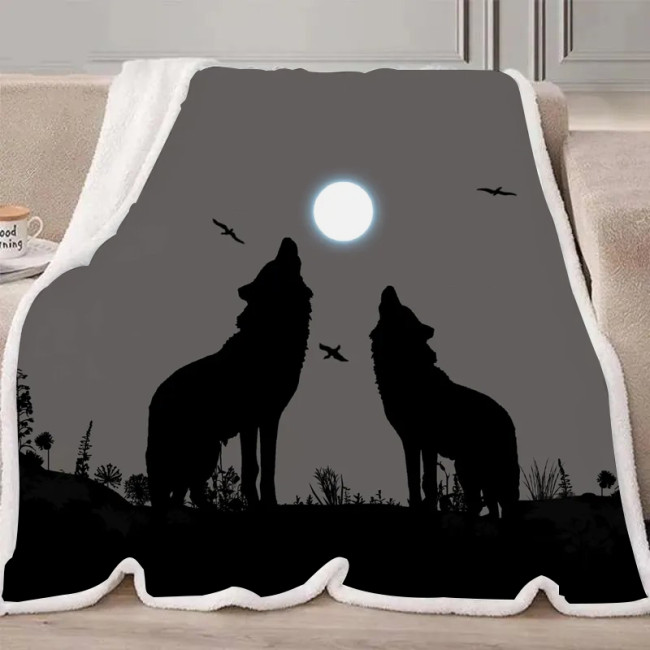 Wolf Howling Moon Blanket