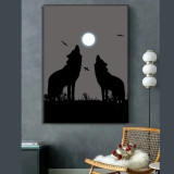 Wolf Howling Moon Painting Art