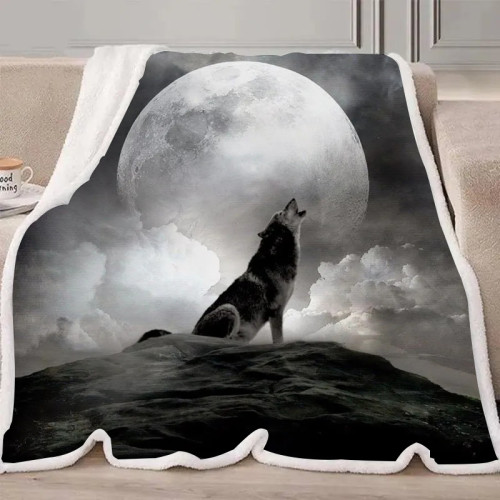 Wolf Howl Moon Blanket