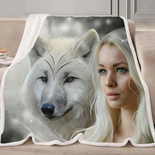 Wolf And Woman Blanket