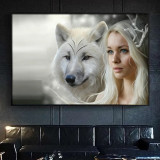 Wolf And Woman Painting Art