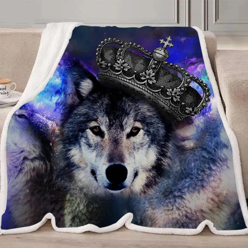 Galaxy Crowned Wolf Blanket