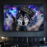 Galaxy Crowned Wolf Painting Art