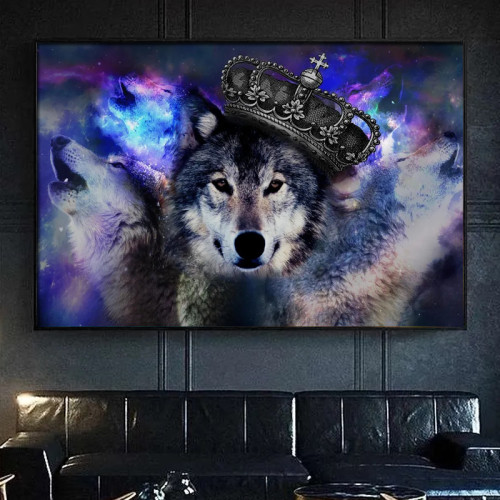 Galaxy Crowned Wolf Wall Art