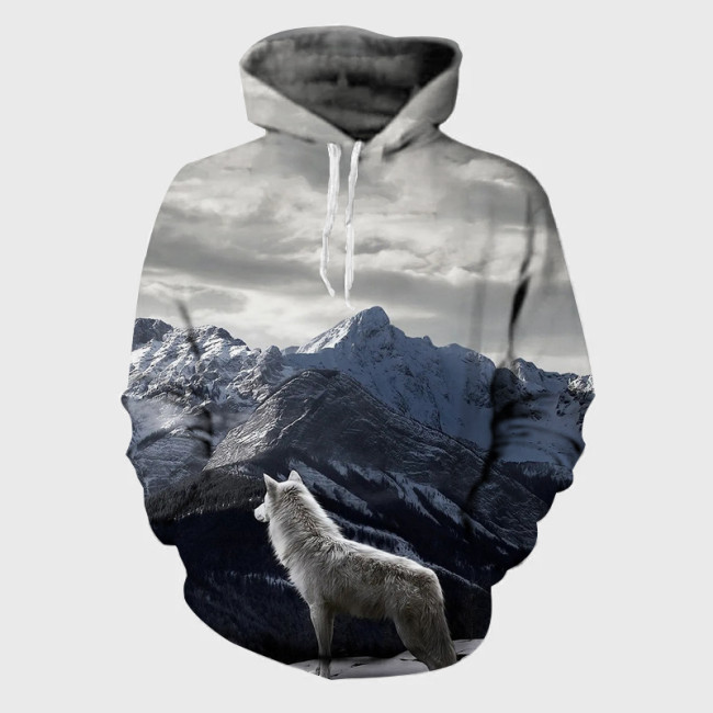 Winter Mountain Wolf Hoodie