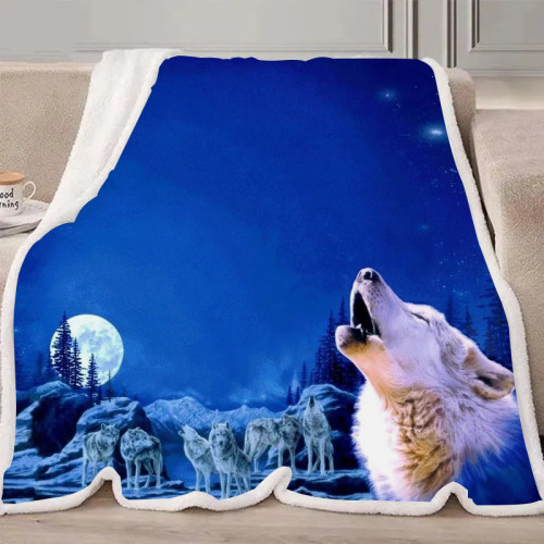 Wolf Packs Moon Blanket