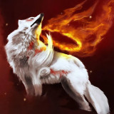 Anime Fire Wolf Painting Art