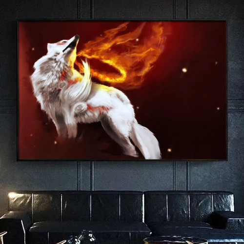 Anime Fire Wolf Wall Art