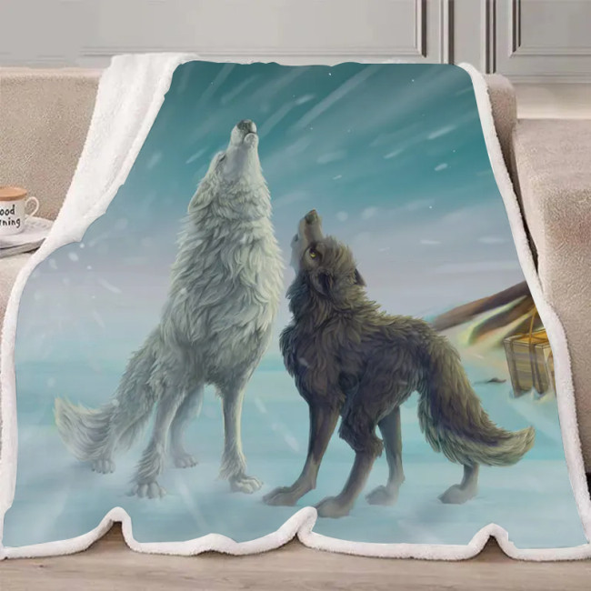 Anime Wolf Howling Blanket