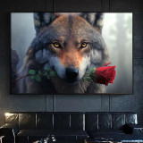 Rose Wolf Painting Art