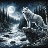 Mountain Wolf Moon Painting Art