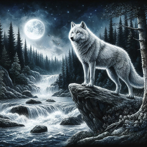 Mountain Wolf Moon Tapestry