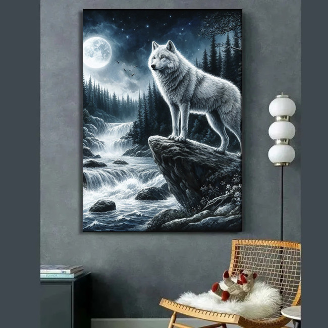 Mountain Wolf Moon Painting Art