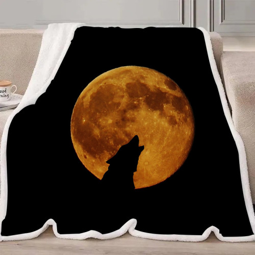 Wolf Howling Moon Blanket