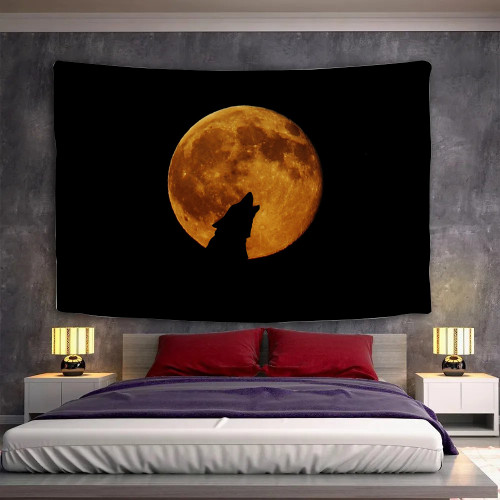 Wolf Howling Moon Tapestry