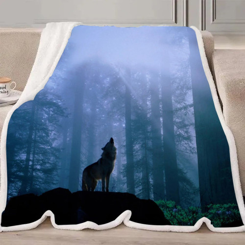 Howling Wolf In Forest Blanket
