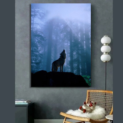 Howling Wolf In Forest Wall Art