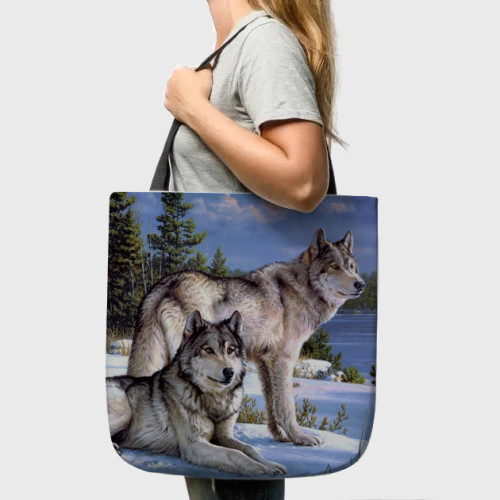 Wolf Couples Print Tote Bag