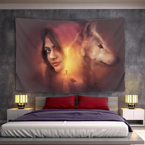 Women And Wolf Tapestry