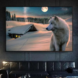 Wolf And Moon Painting Art