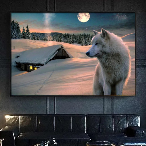 Wolf And Moon Wall Art