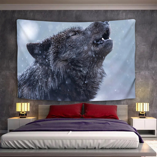 Black Wolf Howling Tapestry
