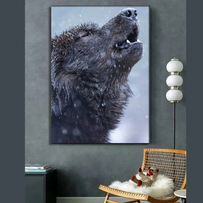 Black Wolf Howling Painting Art