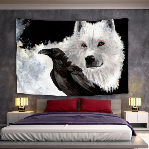 Raven And Wolf Tapestry