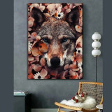 Flowers Wolf Painting Art