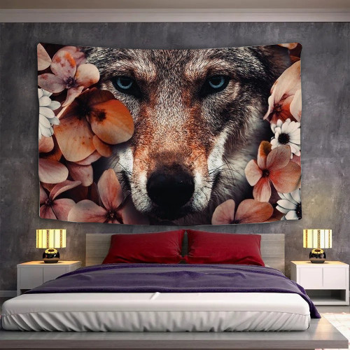 Flowers Wolf Tapestry