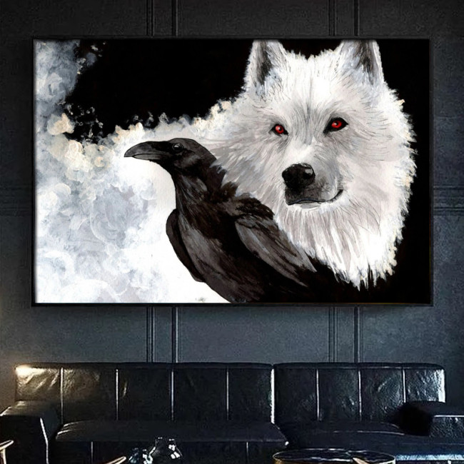 Raven And Wolf Painting Art