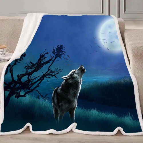 Wolf Howling At Moon Blanket