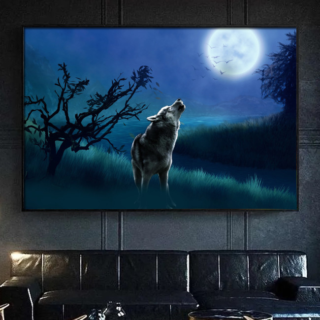 Wolf Howling At Moon Painting Art