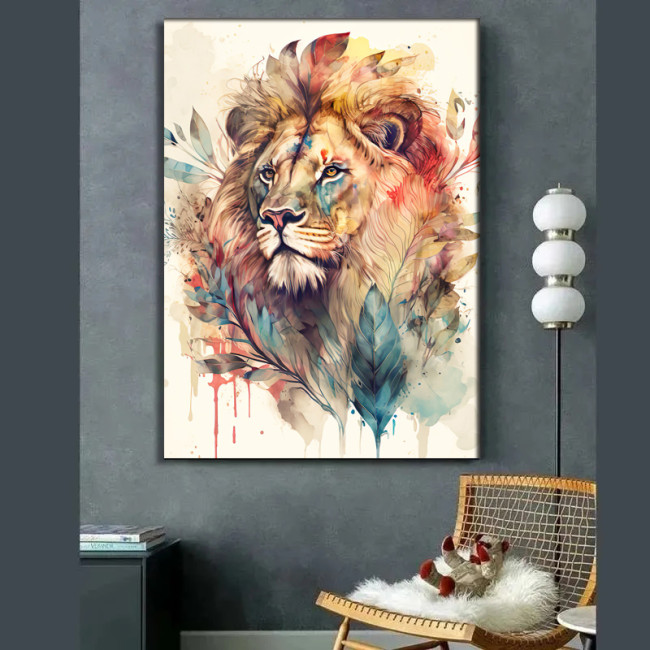 Watercolor Lion Painting Art