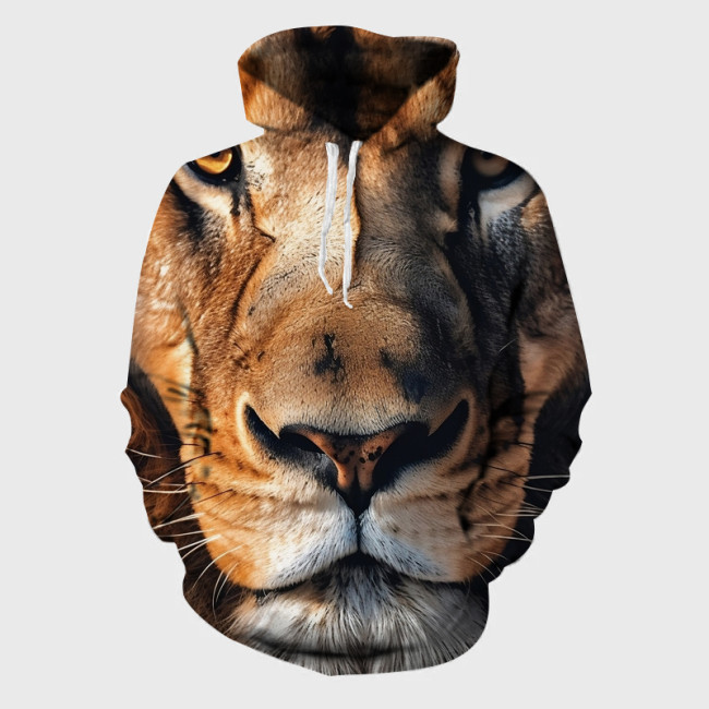 3D Lion Print Hoodie