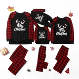 Merry Christmas White Antlers Christmas Family Pajamas Red Plaids Pajamas Set