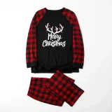 Merry Christmas White Antlers Christmas Family Pajamas Red Plaids Pajamas Set