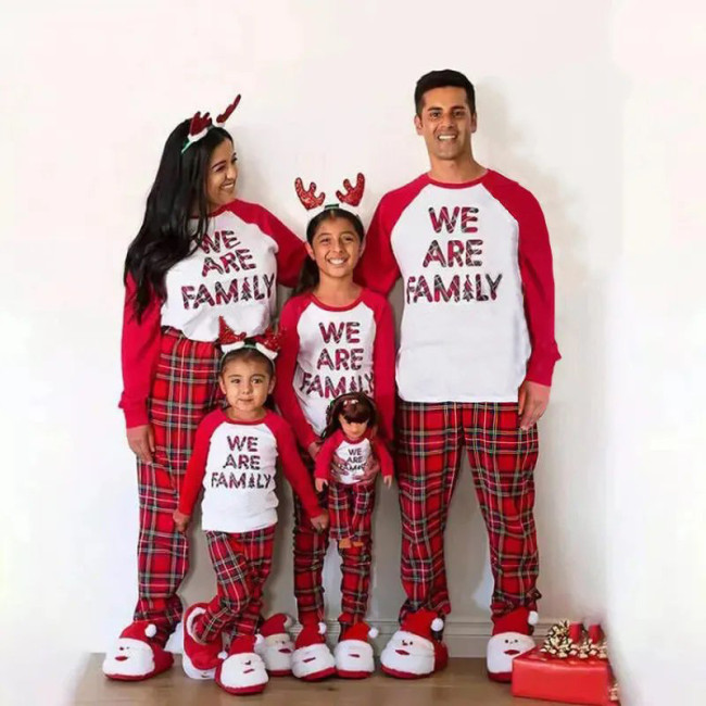 We Are Family Christmas Pajamas Red Plaids Set