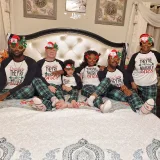 Dear Santa Naughty Ones Christmas Family Pajamas Green Plaids Pajamas Set