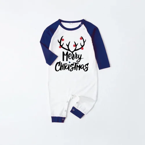 Black Reindeer Head Merry Christmas Family Pajamas Blue Pajamas Set