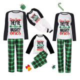 Dear Santa Naughty Ones Christmas Family Pajamas Green Plaids Pajamas Set