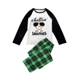 Chillin With My Snowmies Christmas Family Pajamas Green Plaid Pajamas Set