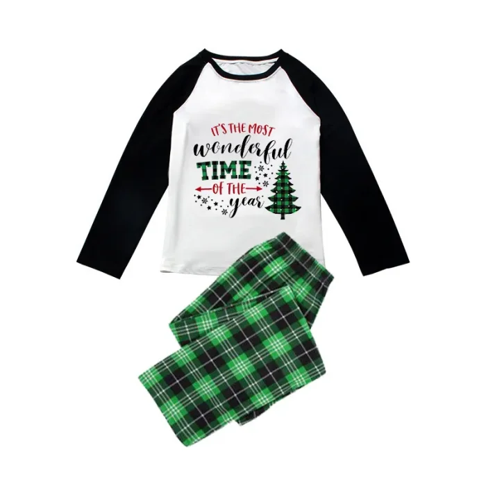 The Most Wonderful Time Of Year Christmas Family Pajamas Green Plaids Pajamas Set