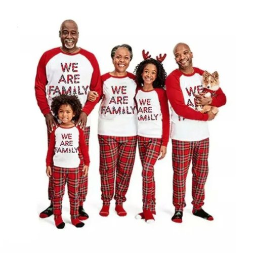 We Are Family Christmas Pajamas Red Plaids Set