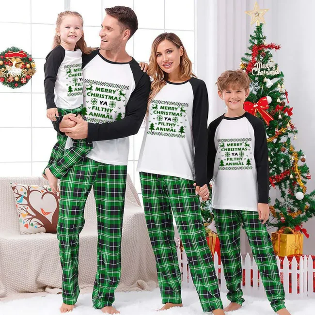 Merry Christmas Ya Filthy Animal Couple Reindeer Christmas Family Pajamas Green Pajamas Set