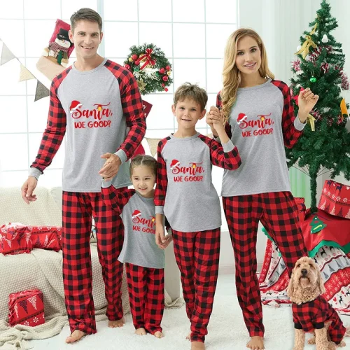 Santa We Good Christmas Family Pajamas Plaids Pajamas Set