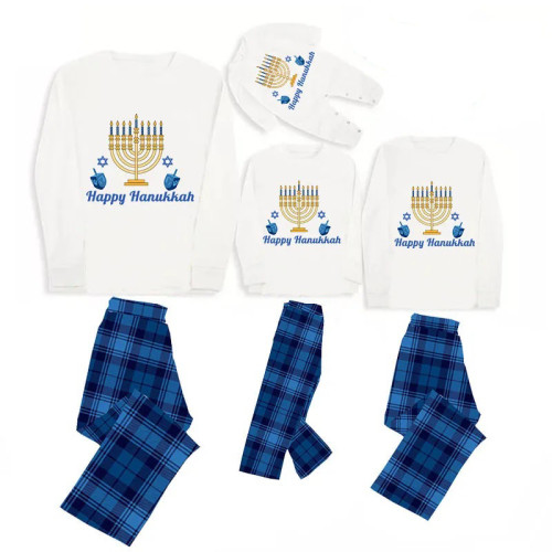 Candlestick Happy Hanukkah Christmas Family Pajamas Blue Pajamas Set