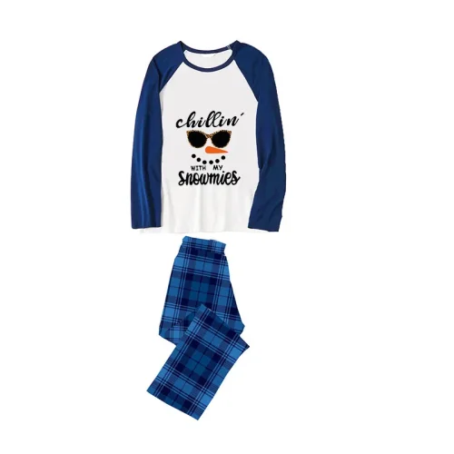 Chillin With Snowmies Christmas Family Pajamas Blue Plaids Pajamas Set